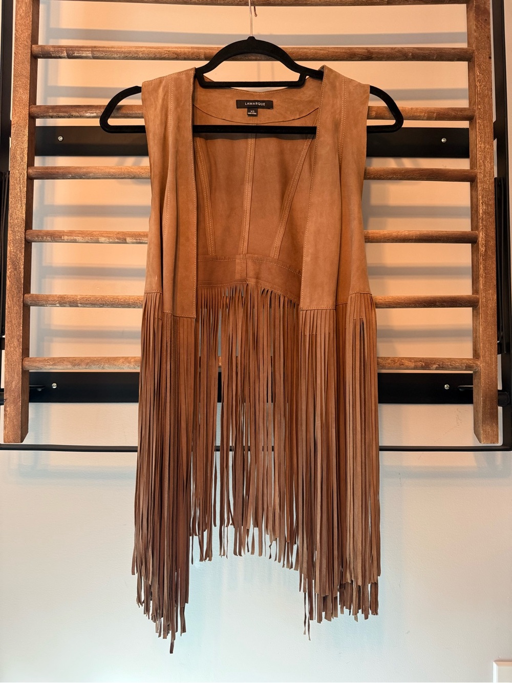 Lamarque Suede Fringe Vest in Tan